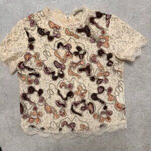 Zara Trafaluc unique sequined + lace shirt